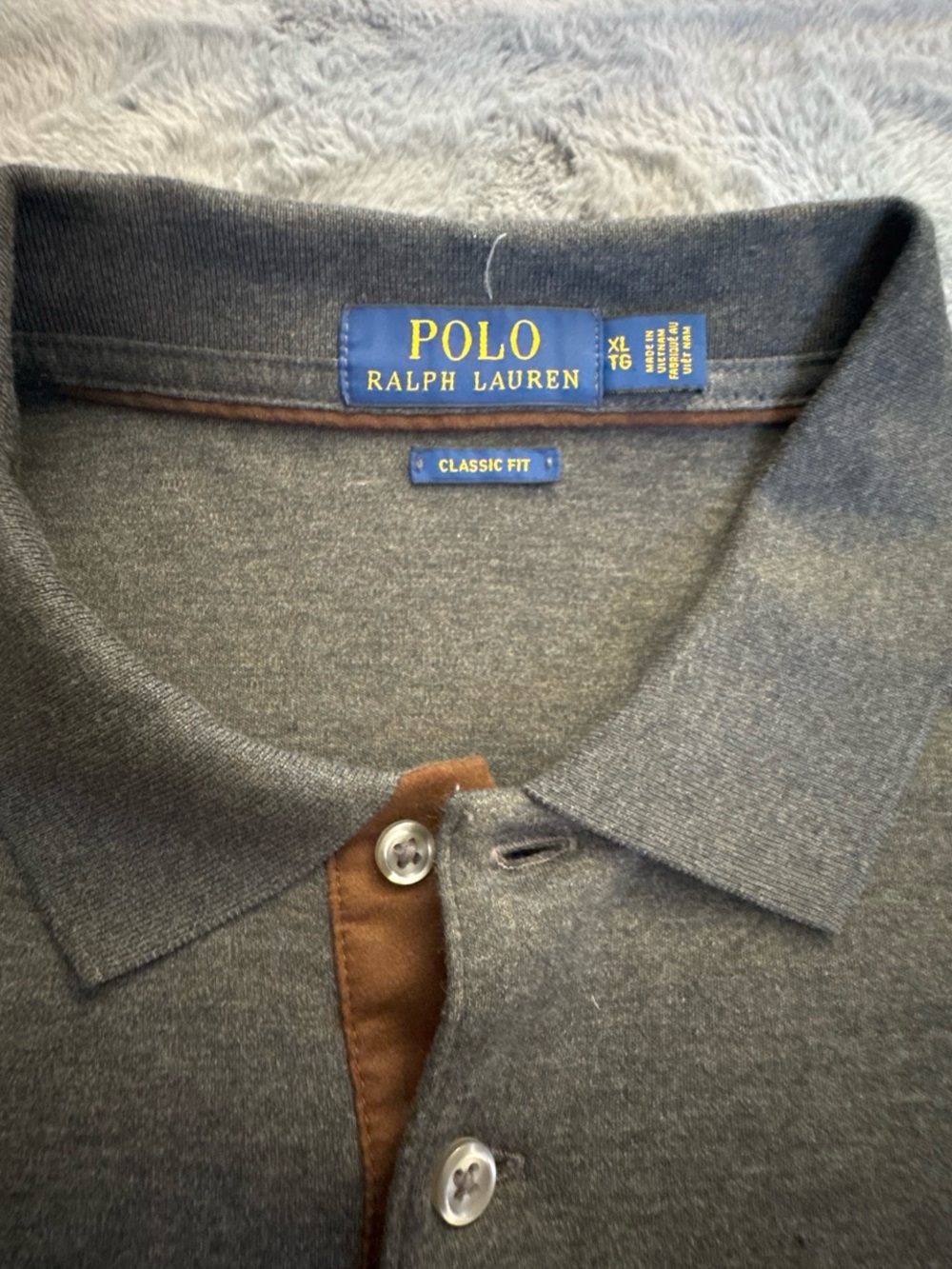 Polo by Ralph Lauren Gray Polo with Brown Placket